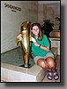 Val poses with her dolphin friend.